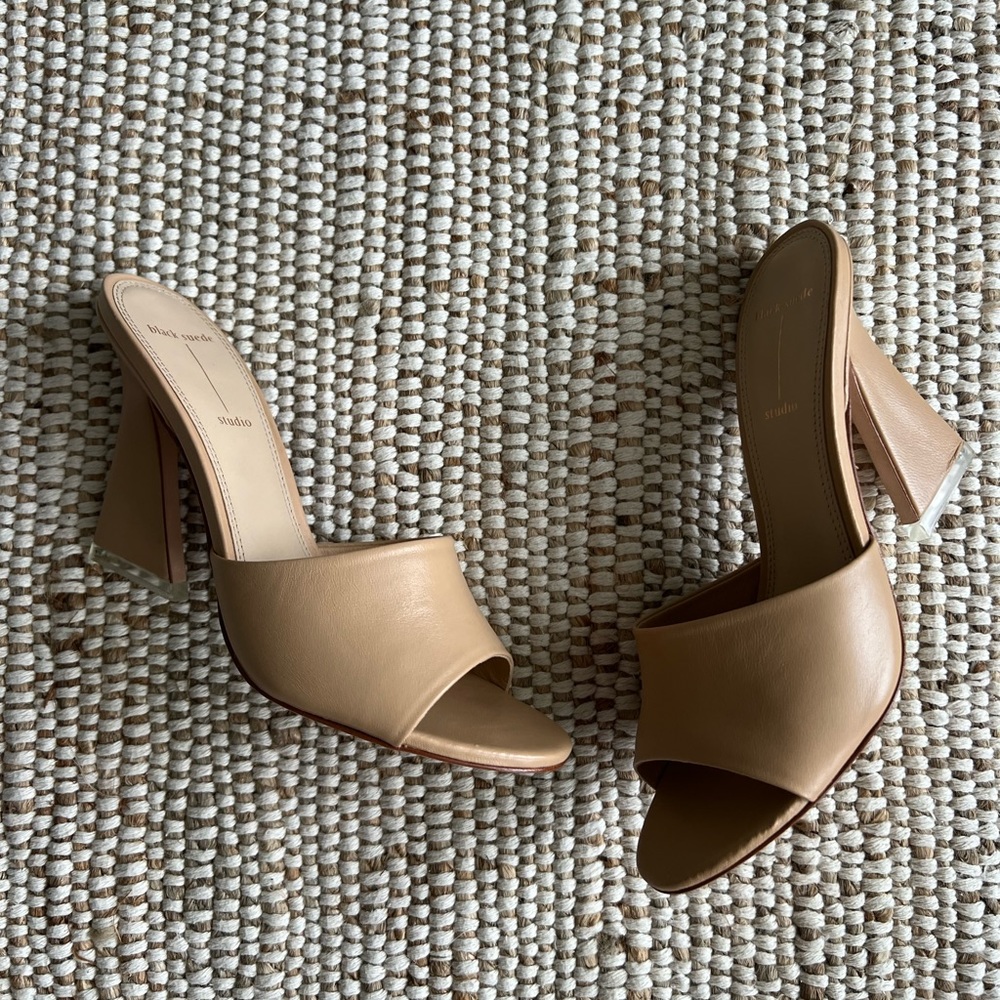 Black Suede Studio Nadya Tilt Heel Mule Sandal